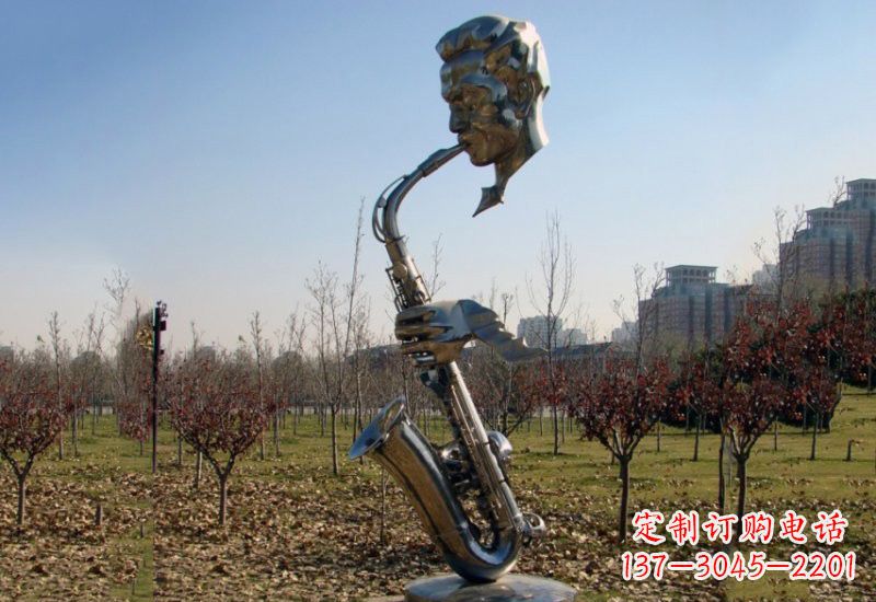 威海不锈钢抽象吹萨克斯人物雕塑