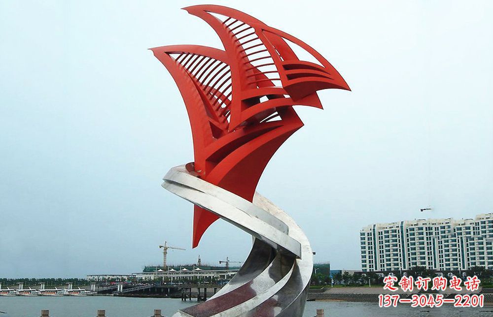 威海不锈钢抽象帆船海边景观雕塑22