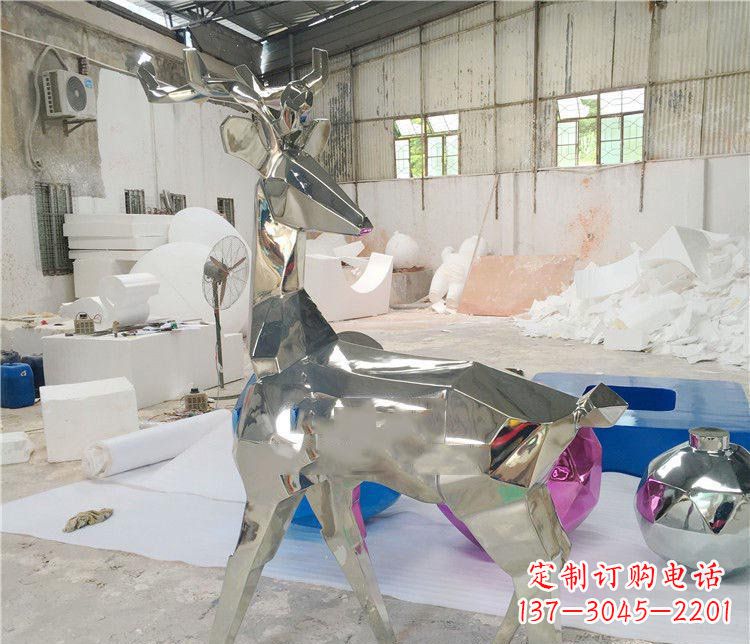 威海不锈钢抽象几何梅花鹿动物雕塑