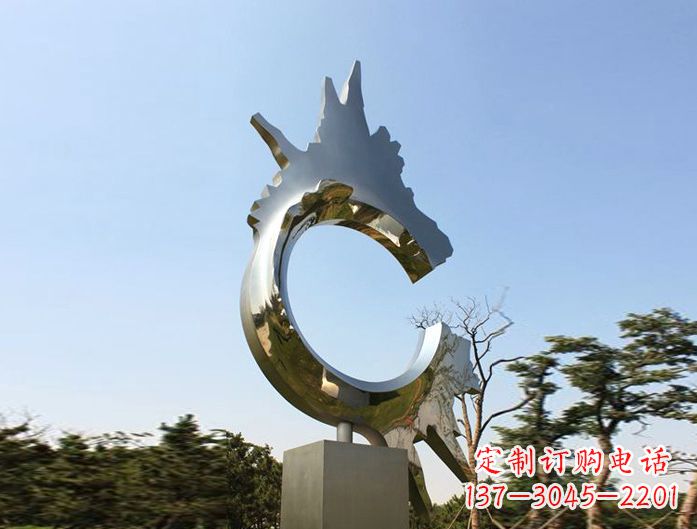 威海不锈钢抽象龙头雕塑