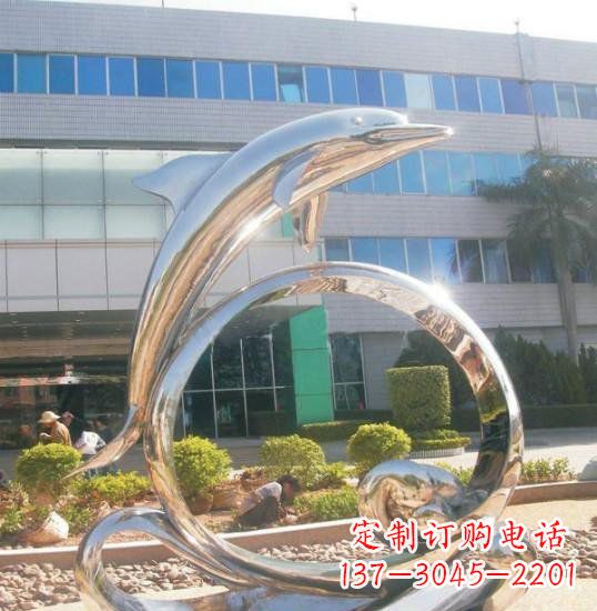 威海不锈钢海豚雕塑精致而灵动