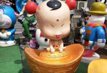 威海玻璃钢元宝娃娃雕塑招财进宝
