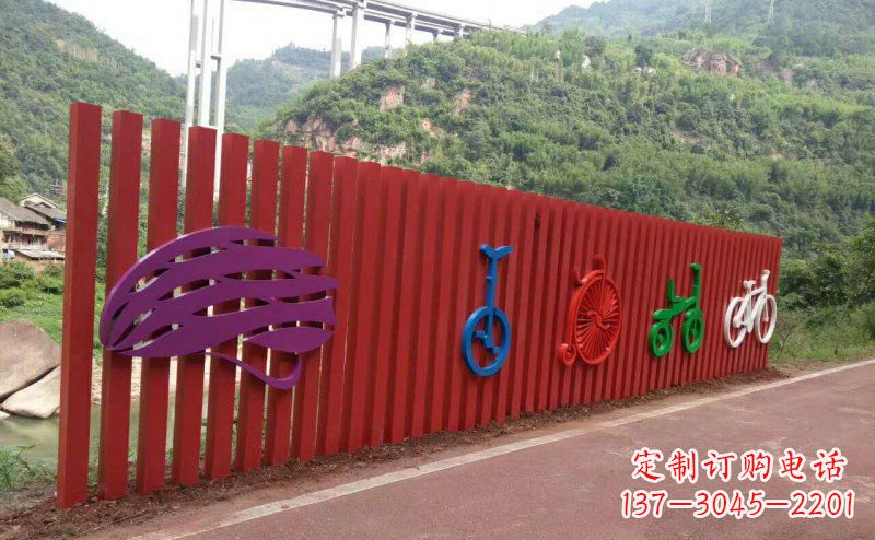 威海不锈钢自行车雕塑点缀公园景观