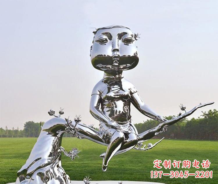 威海不锈钢树枝上的女孩雕塑