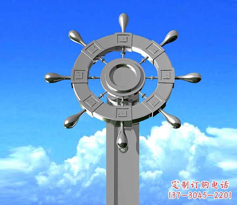 威海不锈钢船舵雕塑精美的海洋艺术