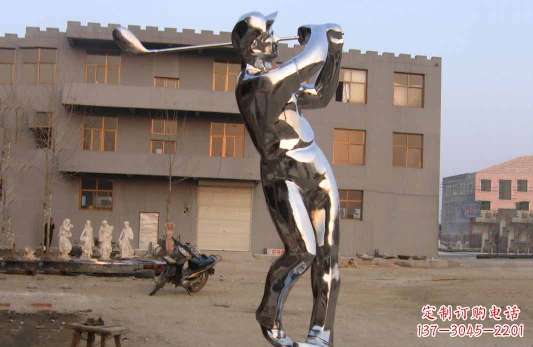 威海不锈钢打高尔夫球广场雕塑