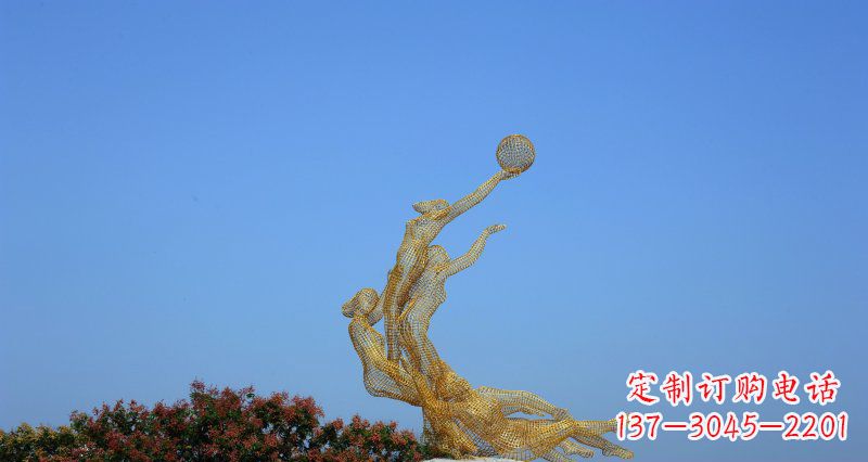 威海不锈钢打篮球的女孩公园景观雕塑