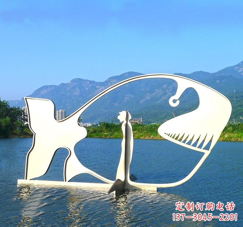 威海不锈钢大型抽象鲸鱼雕塑