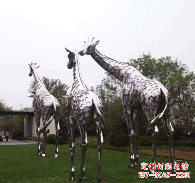 威海精美的不锈钢大型长颈鹿雕塑