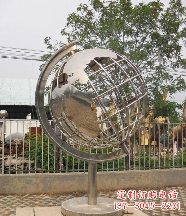 威海精美不锈钢地球仪雕塑点缀校园美景