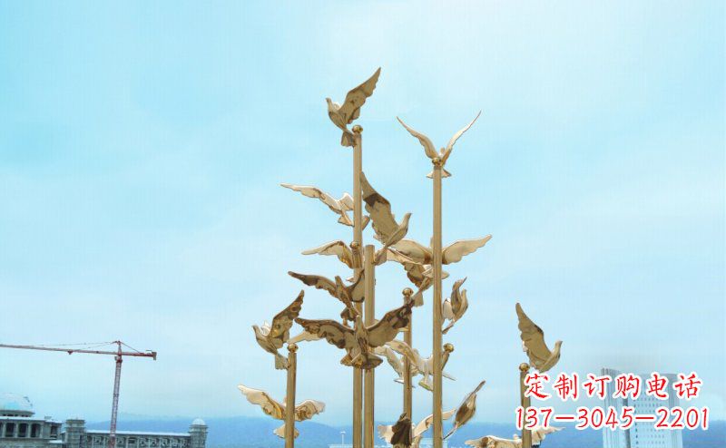 威海不锈钢飞翔的鸽子雕塑传递自由、和平的美好祝愿