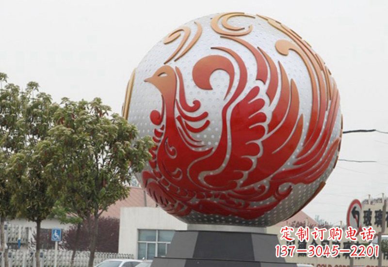 威海不锈钢凤凰浮雕圆球雕塑精美雕塑把艺术带到生活中