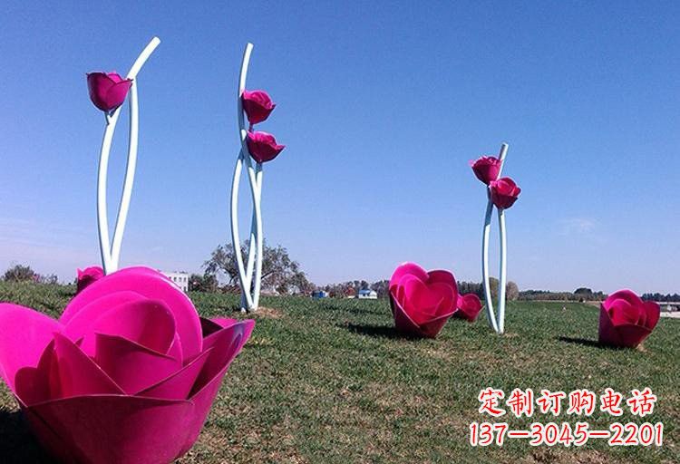 威海不锈钢公园彩色玫瑰花雕塑