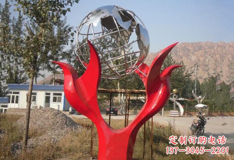 威海地球雕塑一座象征和平的不锈钢公园
