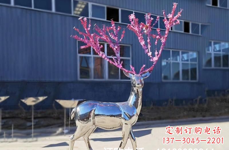 威海不锈钢公园镜面树枝梅花鹿