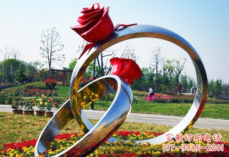 威海不锈钢公园玫瑰花戒指雕塑