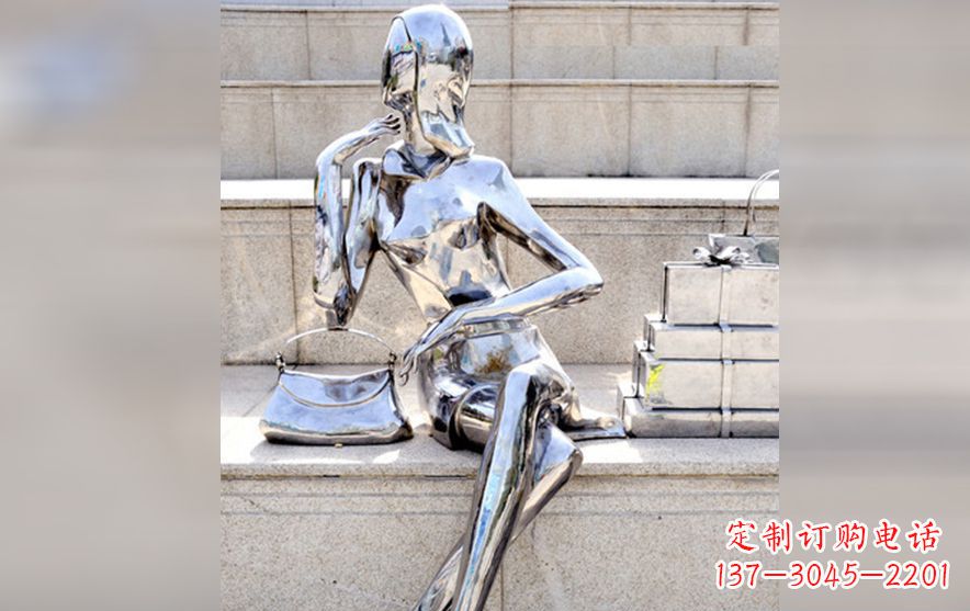 威海不锈钢购物美女人物雕塑