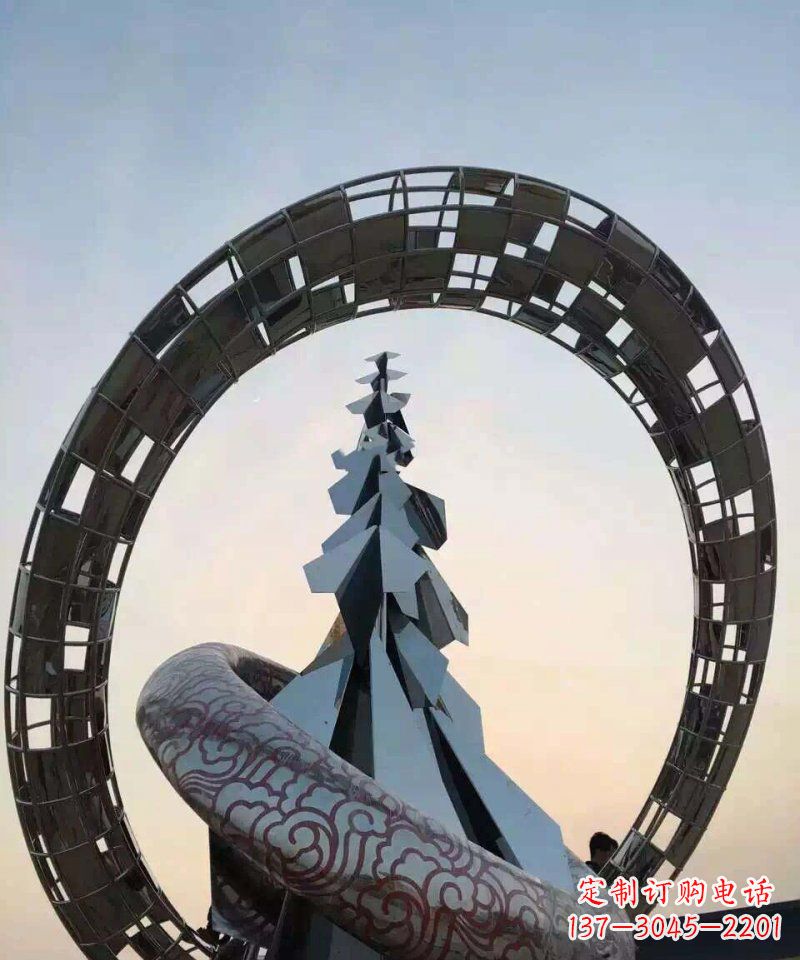 威海不锈钢松树祥云雕塑