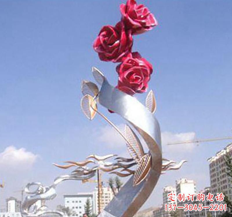 威海不锈钢玫瑰雕塑,点缀广场景观