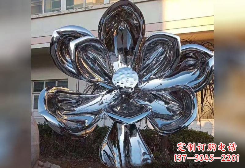 威海不锈钢广场镜面莲花雕塑精美外形,传承佛教文化