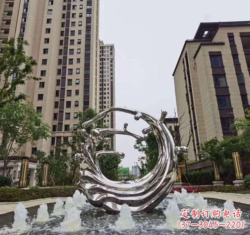 威海不锈钢海浪喷泉雕塑精美雕刻,灿烂绚烂