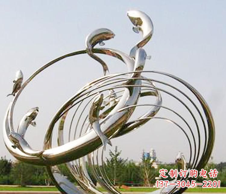 威海不锈钢海豚雕塑美丽而又神秘