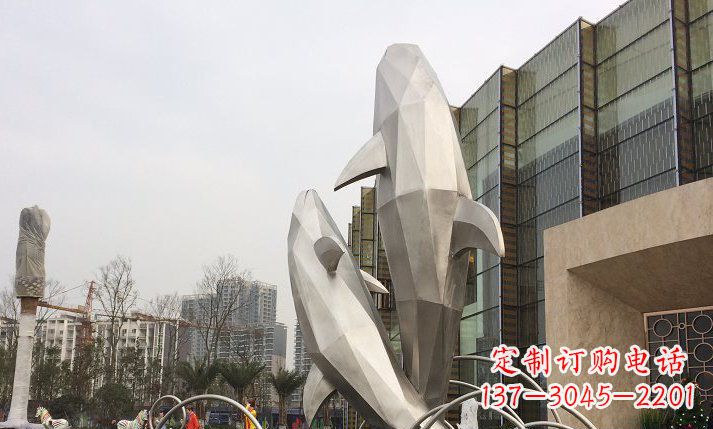 威海不锈钢海豚喷泉雕塑精美的海洋之美