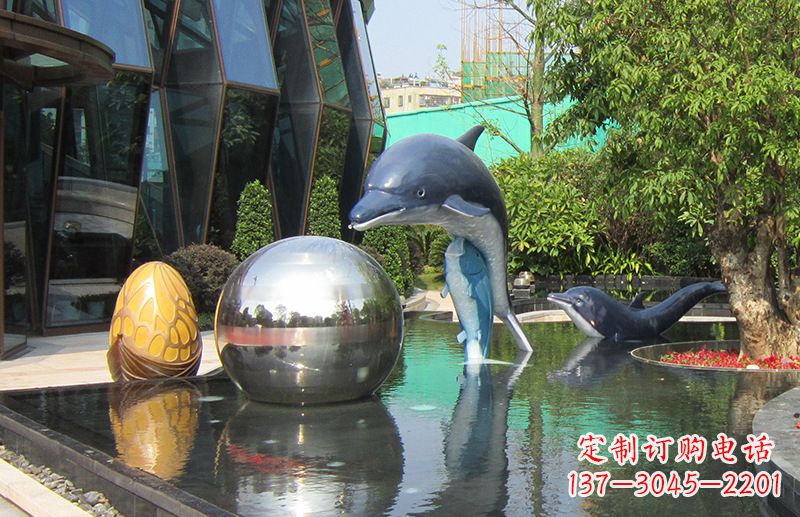 威海不锈钢海豚景观雕塑创造精美绝伦的企业公园