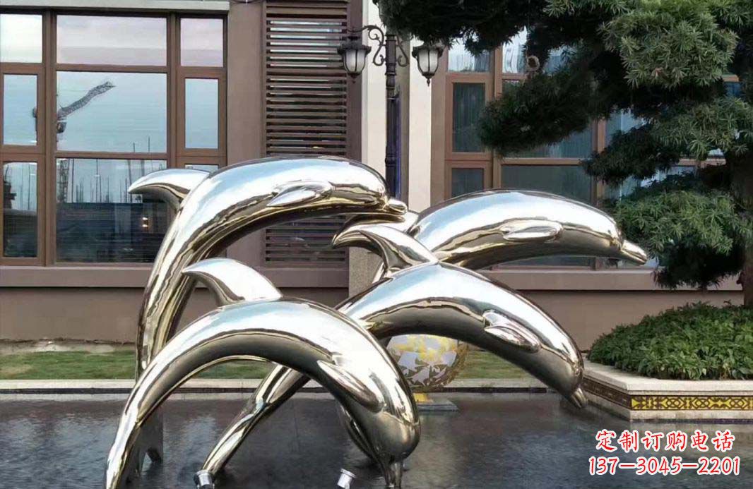 威海不锈钢海豚跳跃雕塑