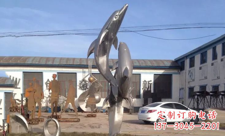 威海不锈钢海豚嬉戏雕塑精美的艺术视觉