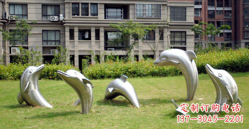 威海不锈钢海豚小区雕塑 (2)