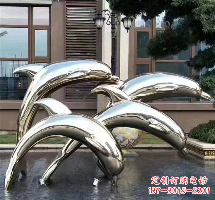 威海不锈钢海洋动物雕塑——海豚