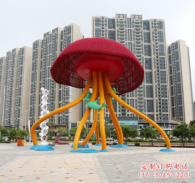威海不锈钢海洋水母动物雕塑精美绝伦