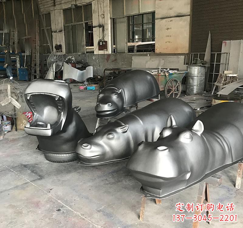威海静态之美22英寸不锈钢河马雕塑