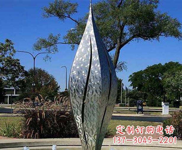 威海不锈钢花骨朵喷泉雕塑精致细节展现精美艺术