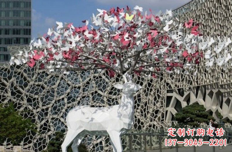 威海不锈钢几何小鹿雕塑精致之美
