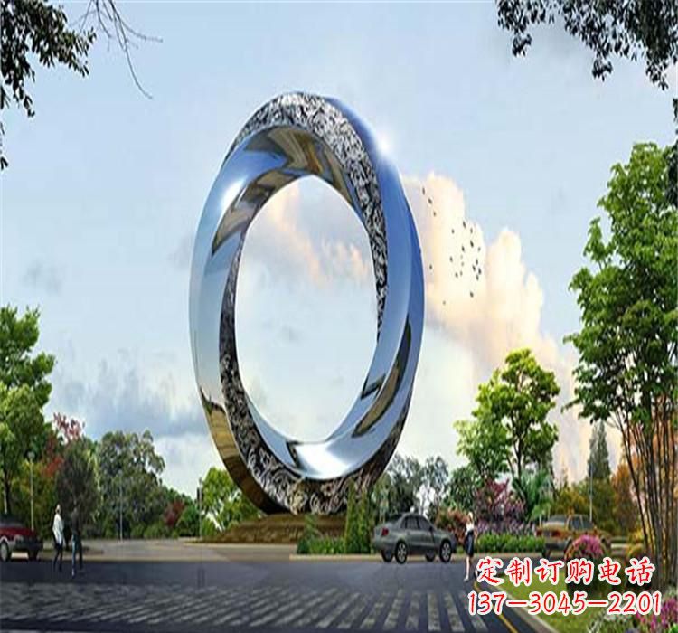 威海不锈钢圆环雕塑美丽的空间装饰