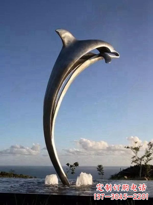 威海不锈钢景区大型抽象海豚雕塑