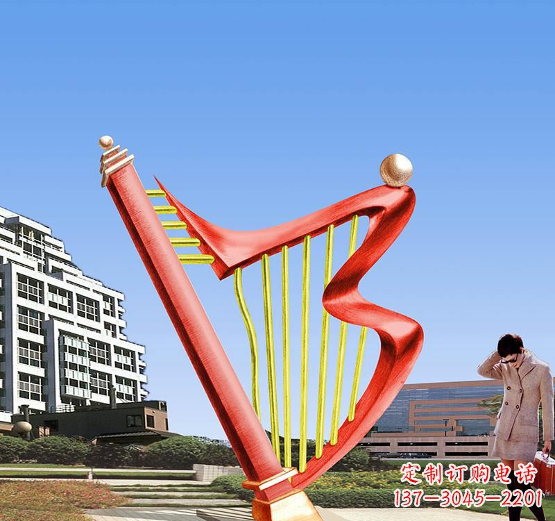 威海不锈钢竖琴雕塑把旋律汇聚成艺术精品