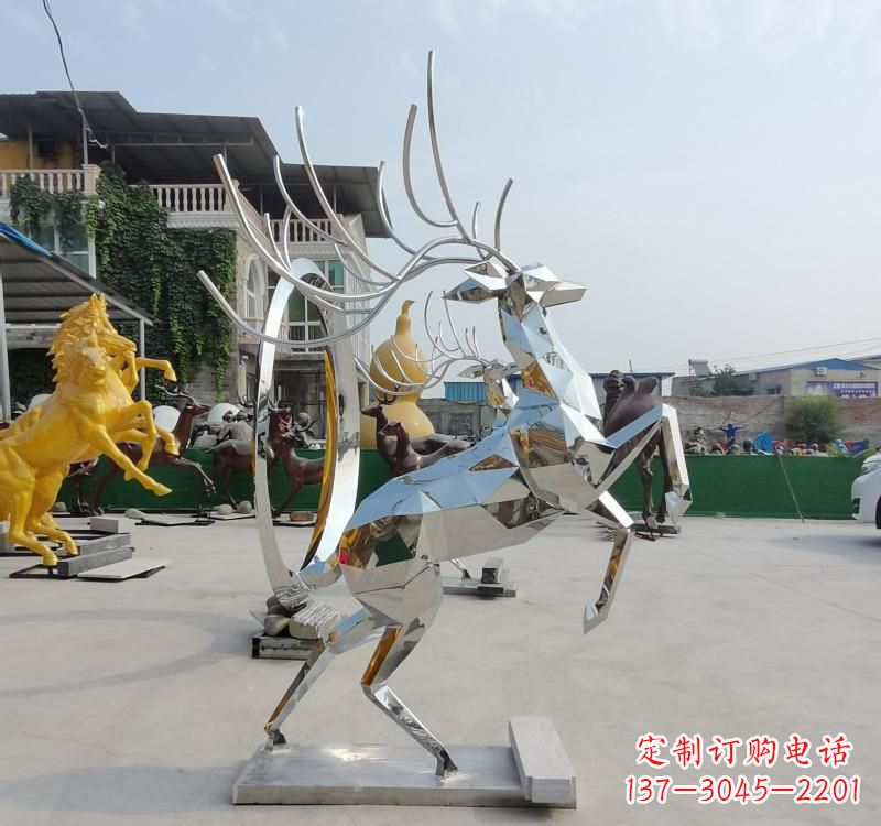威海精美不锈钢镜面动物鹿雕塑
