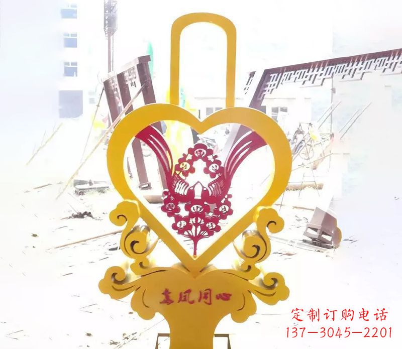 威海不锈钢龙凤同心雕塑精美雕刻传递着浓浓爱意