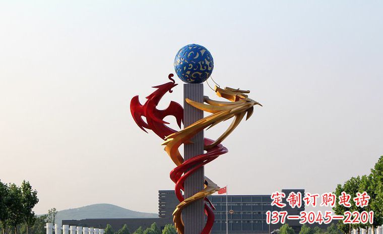 威海不锈钢龙凤戏珠广场景观雕塑