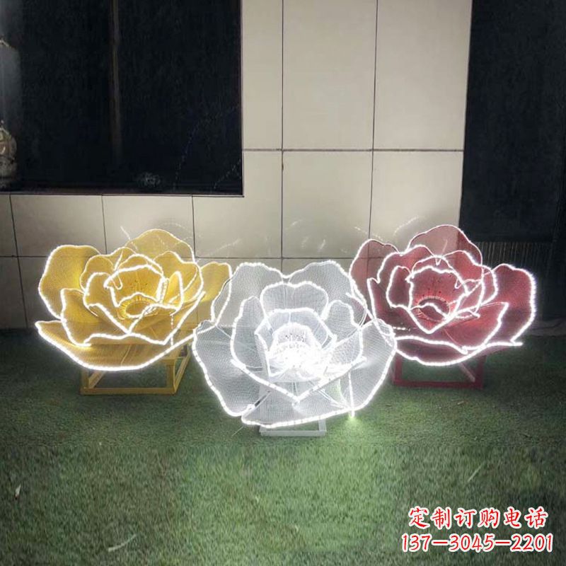 威海精美不锈钢玫瑰花灯光雕塑