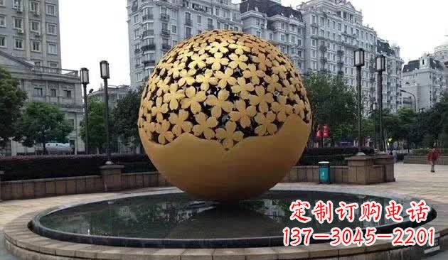威海不锈钢镂空球喷泉雕塑——精致美观