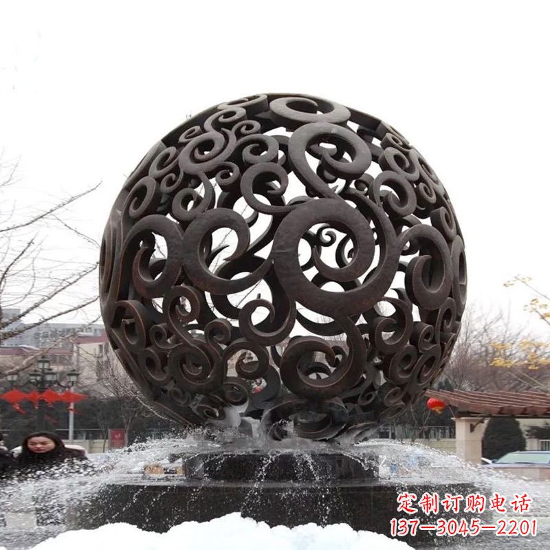 威海不锈钢镂空球水景喷泉雕塑