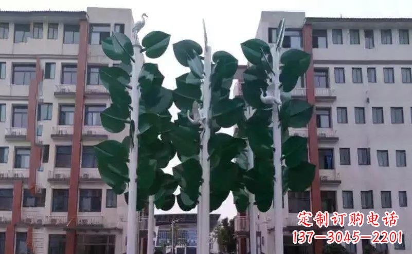 威海浓郁绿意,不锈钢树叶雕塑