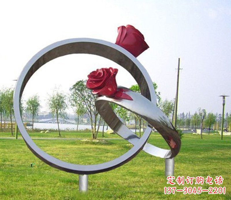 威海不锈钢玫瑰戒指雕塑