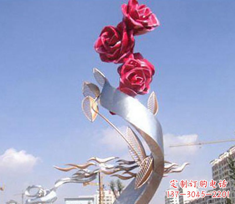 威海不锈钢玫瑰雕塑精美的艺术品