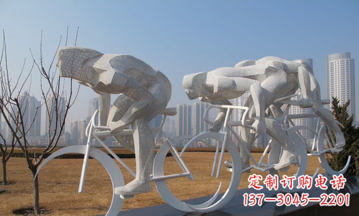 威海不锈钢骑自行车运动人物雕塑