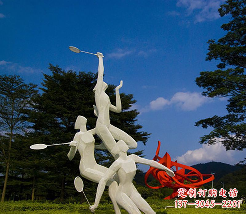 威海不锈钢羽毛球雕塑精美线条展现体育热情